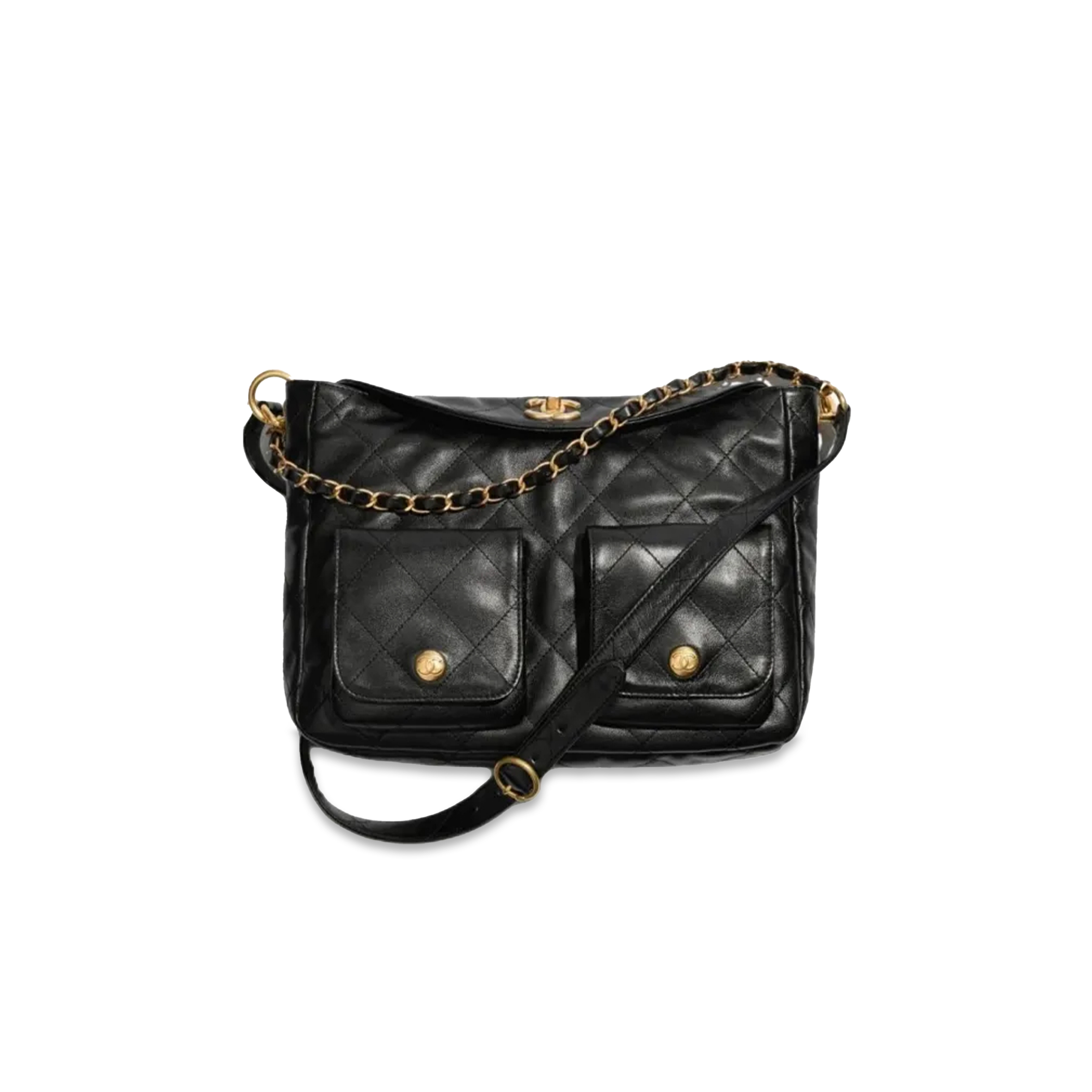 CHANEL HOBO HANDBAG GRAINED CALFSKIN & GOLD-TONE METAL BLACK AS4668 (30*21.5*5cm)